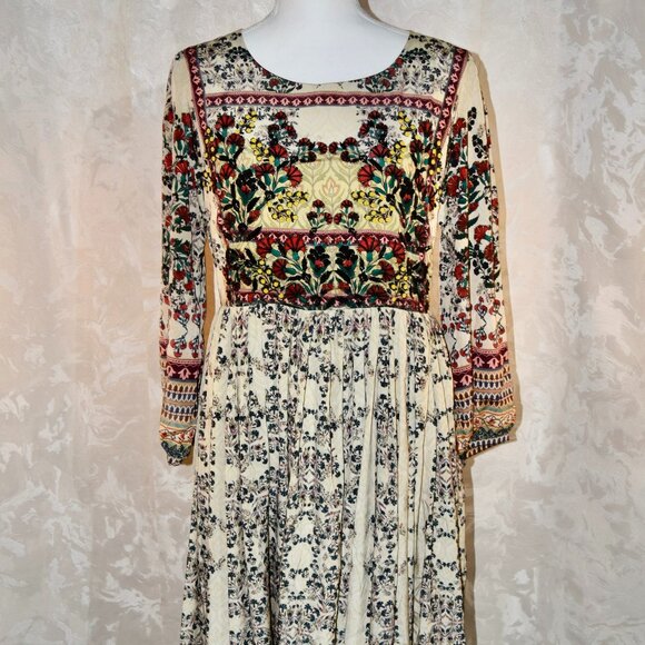 Anthropologie Bhanuni by Jyoti Far Fields Beaded Floral Midi Dress Size 8 - Picture 1 of 4